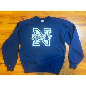 VTG 90s U.S. Navy US Logo Blue Sweatshirt Pullover Medium Soffe Sweats